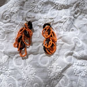 Cute Orange and brown wood and beaded earrings